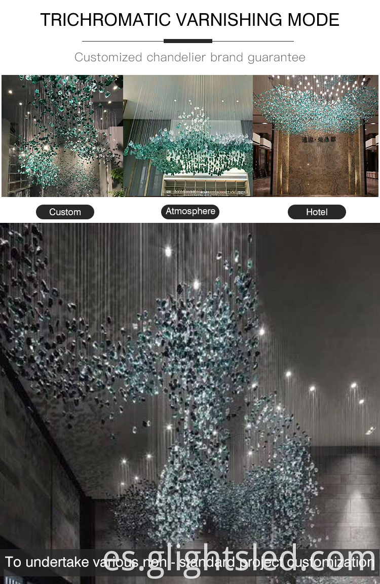 Nuevo producto Diseño moderno Decoración personalizada Proyecto de cristal Big Hotel Lobby Candelier